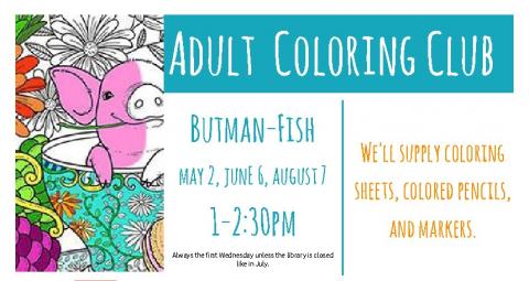 ADULT COLORING FIRST WEDNESDAY OF THE MONTH AT 1 PM