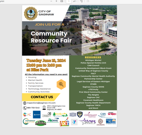 Resource Fair flyer with information about vendors