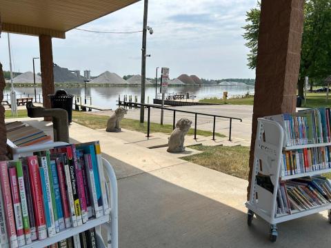 Public Libraries of Saginaw books are on display at Riverfront Park.