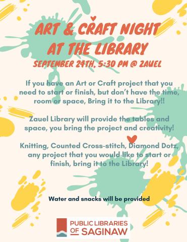 Art & Craft Night at the Library Flyer