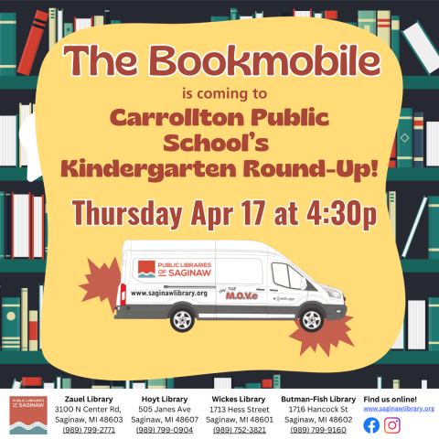 The Bookmobile is coming to Carrollton Public School! Kindergarten Round-Up: Thursday, April 17th at 4:30pm