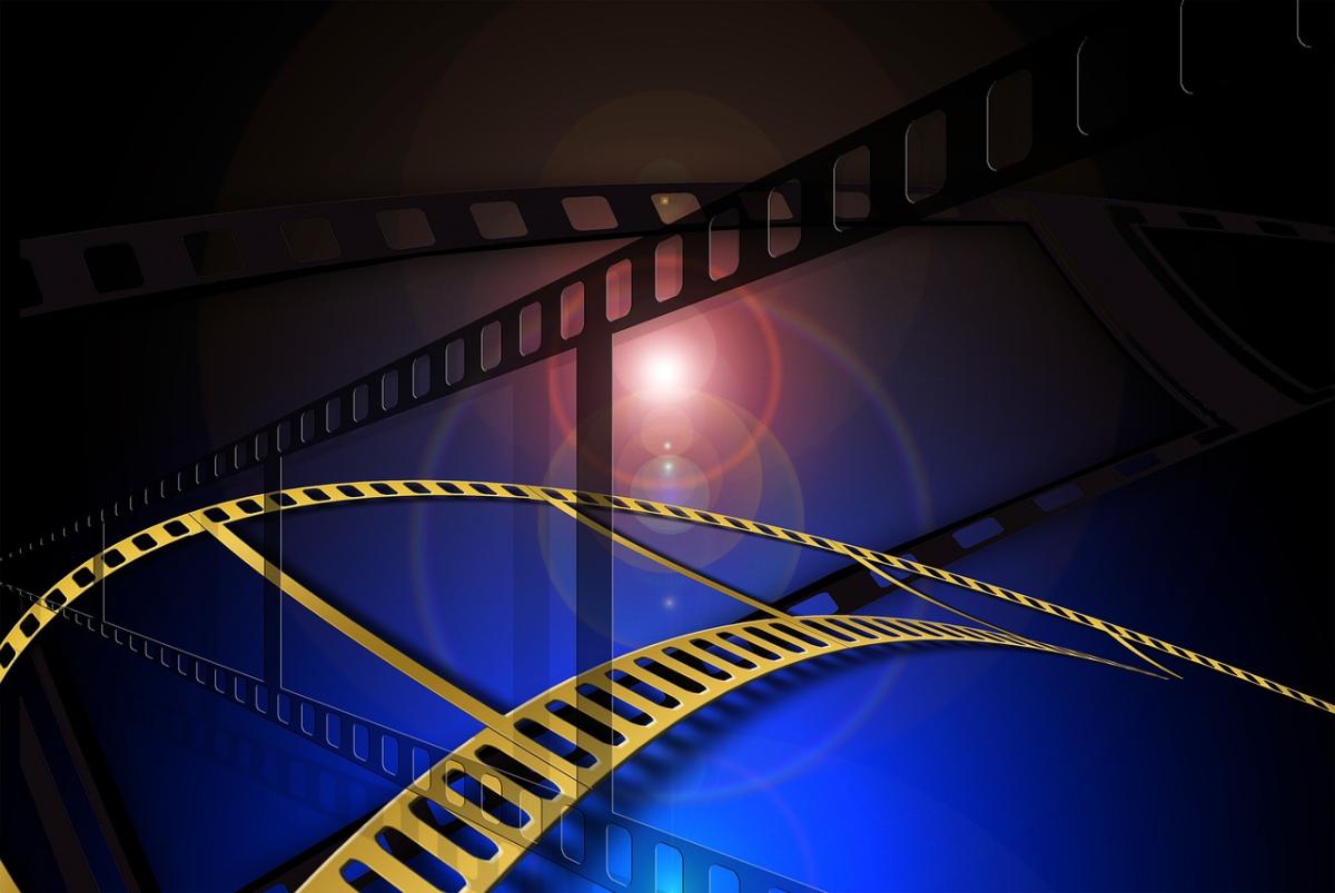 Film strips on a blue background